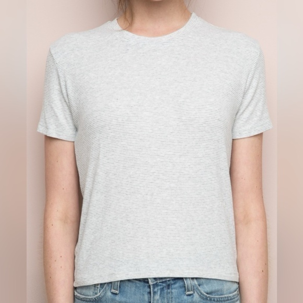 Brandy Melville Jamie Striped Ribbed T-Shirt Gray White OS